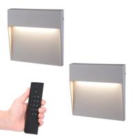 2x Logan LED Wandlamp - Dimbaar - Grijs - 6 Watt 280 lumen - 3000K warm wit - IP54 waterdicht - Incl. dimmer met afstandsbediening