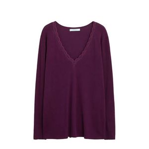 Violeta by Mango fijngebreide trui met kant donkerpaars
