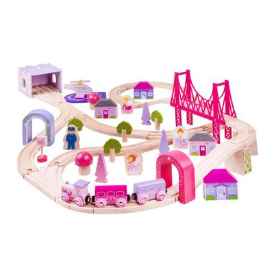 Bigjigs houten treinset stad roze