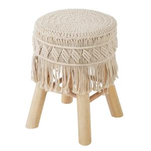 Bijzet krukje model Macrame - naturel - dennenhout - D32 x H42 cm - Meubels - Zitten