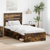 Bedframe Gerookt eiken 90 x 190 cm Massief grenenhout