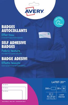 Avery L4787-20 zelfklevende badge ft 80 x 50 mm, doos van 200 stuks, wit/blauw
