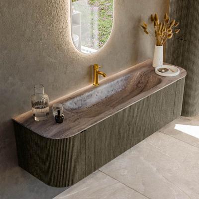 Badmeubel Mondiaz Kurve-Dlux | 160 cm | Meubelkleur Shadow | Wastafelkleur Oza | Solid surface | Wasbak midden spoelbak | 1 kraangat