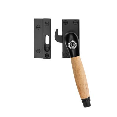 De Oude Deurklink Raamsluiting eikenhout/mat zwart met slot retro rechts