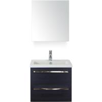 Seville Badmeubelset 60 cm - Black Oak - Keramische Wastafel Wit Djazz met Spiegelkast