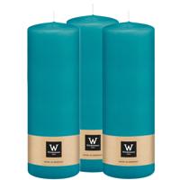 Cilinderkaars/stompkaars - 3x - turquoise blauw - 20 x 7 cm - 103 branduren