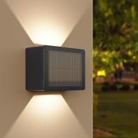 HOFTRONIC™ Louis - Solar LED Wandlamp - Kubus - Up&Downlight - CCT warm wit-koud wit - Zwart - IP65 waterdicht - 12 LEDs - tuinverlichting - buitenlamp