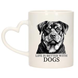Cadeau mok voor honden liefhebbers - Rottweiler - wit - hartjes oor - keramiek - 300 ml