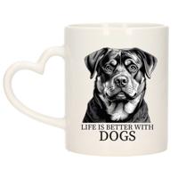 Cadeau mok voor honden liefhebbers - Rottweiler - wit - hartjes oor - keramiek - 300 ml Cadeau mok voor honden liefhebbers - Rottweiler - wit - hartjes oor - keramiek - 300 ml