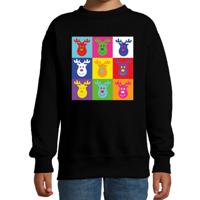 Kersttrui/sweater voor jongens/meisjes - pop art - zwart - Kerst rendier - thumbnail