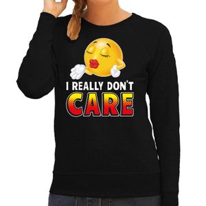 Funny emoticon sweater I really dont care zwart dames