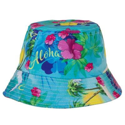 Vissershoedje / zonnehoedje Hawaii thema - voor volwassenen - blauw - Tropisch