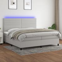 Boxspring met matras en LED stof lichtgrijs 200x200 cm