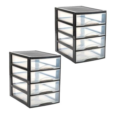 Ladekastje bureau organizer - 8x lades - zwart/transparant - L26 x B35 x H36 cm - kunststof