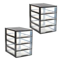 Ladekastje bureau organizer - 8x lades - zwart/transparant - L26 x B35 x H36 cm - kunststof