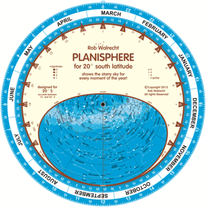 Sterrenkaart - Planisfeer 20 graden zuiderbreedte (engelstalig) | Rob