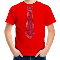 Verkleed t-shirt voor kinderen - glitter stropdas - rood - jongen - carnaval/themafeest kostuum Verkleed t-shirt voor kinderen - glitter stropdas - rood - jongen - carnaval/themafeest kostuum