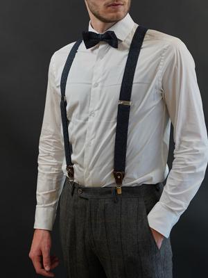 Bretels En Vlinderdas Combipack | Blauw/wit Gespikkeld | Traditionele Bretels Voor Heren | Peaky Blinders