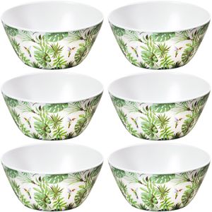 10x Melamine serveerschaaltjes tropische print/wit 15 cm