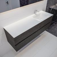 Mondiaz Vica Cloud badmeubel eiken donker bruin 150 cm 4 lades solid surface enkele spoelbak rechts 1 kraangat - thumbnail