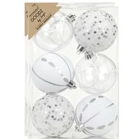 Gedecoreerde kerstballen - 12x st - 8 cm - kunststof - zilver/wit