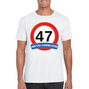 Verkeersbord 47 jaar t-shirt wit heren