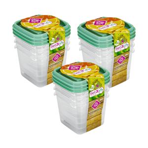 Vershoudbakjes Hega - set van 9x stuks - 0.3 liter - transparant/groen - L8 x B8 x H11 cm