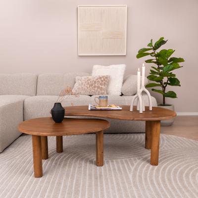 Livingfurn Organische Salontafel 'Nubi' Mangohout, Set van 2 stuks, kleur naturel