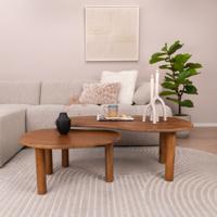 Livingfurn Organische Salontafel 'Nubi' Mangohout, Set van 2 stuks, kleur naturel
