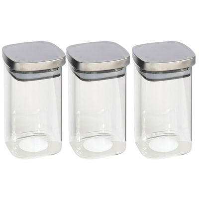 3x stuks voedsel/etenswaren bewaren voorraadpot 1500 ml glas met RVS deksel