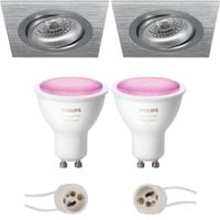 Philips Hue LED Spot Set GU10 - Kantelbaar Vierkant 92mm - Mat Zilver
