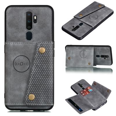 Voor OPPO A9 (2020) schokbestendige magnetische PU + TPU beschermhoes met kaartsleuven (grijs)