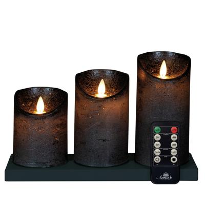 Anna's Collection Oplaadbare LED kaarsen - 3x - antraciet - oplaadstation - stompkaarsen