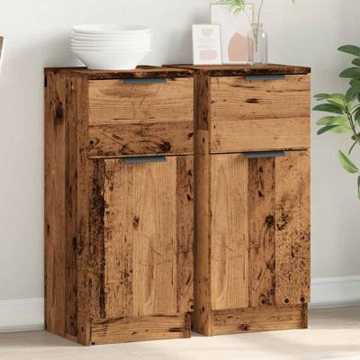 Dressoirs 2 st 30x30x70 cm bewerkt hout oud houtkleurig