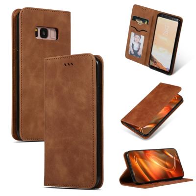 Retro huid feel Business magnetische horizontale Flip lederen case voor Samsung Galaxy S8 (bruin)