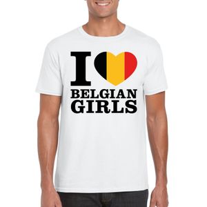 Wit I love Belgian girls/ I love Belgische dames t-shirt voor heren 2XL  -