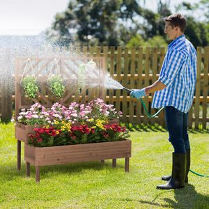 Bloembak met Latwerk van Dennenhout Plantenbak voor Klimplanten Verhoogd Bed Drainagegat Bloembak voor Binnenplaats Balkon