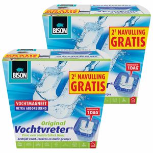 2x stuks Bison vochtvreter / vochtvanger vochtmagneet 450 gram met extra navulling