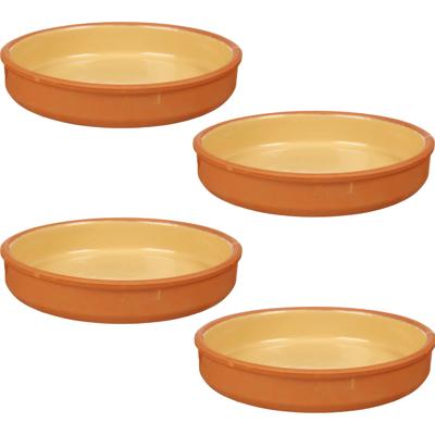Tapas serveerschaal - 4x stuks - terracotta - geel - D23 x H4 cm - hapjes serveren - ovenschaal - ro