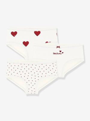 Set van 3 slipjes for girls met hoge taille en hartjes van katoen voor kinderen PETIT BATEAU wit