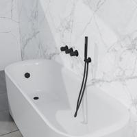 Fortifura Nebbio Badcombinatie-set - thermostaatkraan - inbouwdeel - inbouw uitbreiding - wandaansluitbocht - metalen doucheslang - staaf handdouche - badafvoer opbouw - mat zwart SW1183065 SW1183076 SW1183078 SW542644 SW706203 SW