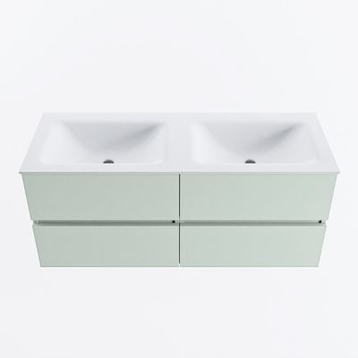 MONDIAZ VICA 120cm badmeubel onderkast Greey 4 lades. Wastafel CLOUD dubbel zonder kraangat, kleur Talc.