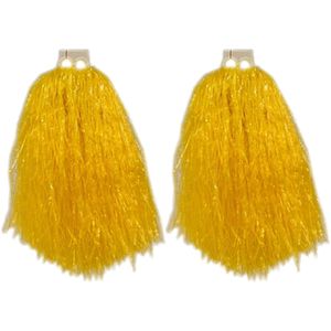 2x Stuks cheerball/pompom geel met ringgreep 33 cm