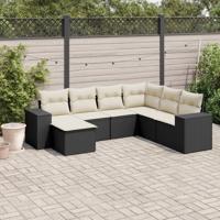 7-delige Loungeset met kussens poly rattan zwart