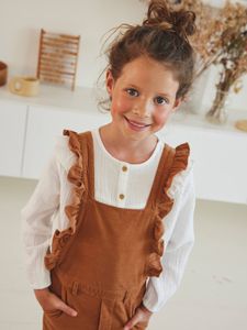 Meisjesblouse met ruches van katoengaas wit