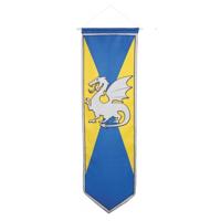 Ridder banier - blauw/geel - met draak - 100 x 30 cm - nylon - vlag - riddervlag
