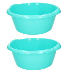 Set van 2x stuks ronde afwasteil/afwasbak turquoise groen 3 liter 25 x 10,5 cm