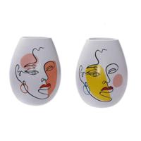 Vaas DKD Home Decor 22,5 x 22,5 x 29 cm Gezicht Wit Hars Multicolour (2 Stuks)