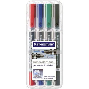 Staedtler Lumocolor duo 348 WP4 Permanent marker Rood, Blauw, Groen, Zwart Watervast: Ja