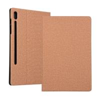 Spanning stretch stof textuur horizontale Flip lederen case voor Galaxy tab S6 T860 met houder (goud)